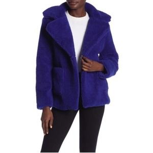 sebby // teddy faux shearling coat // cobalt blue